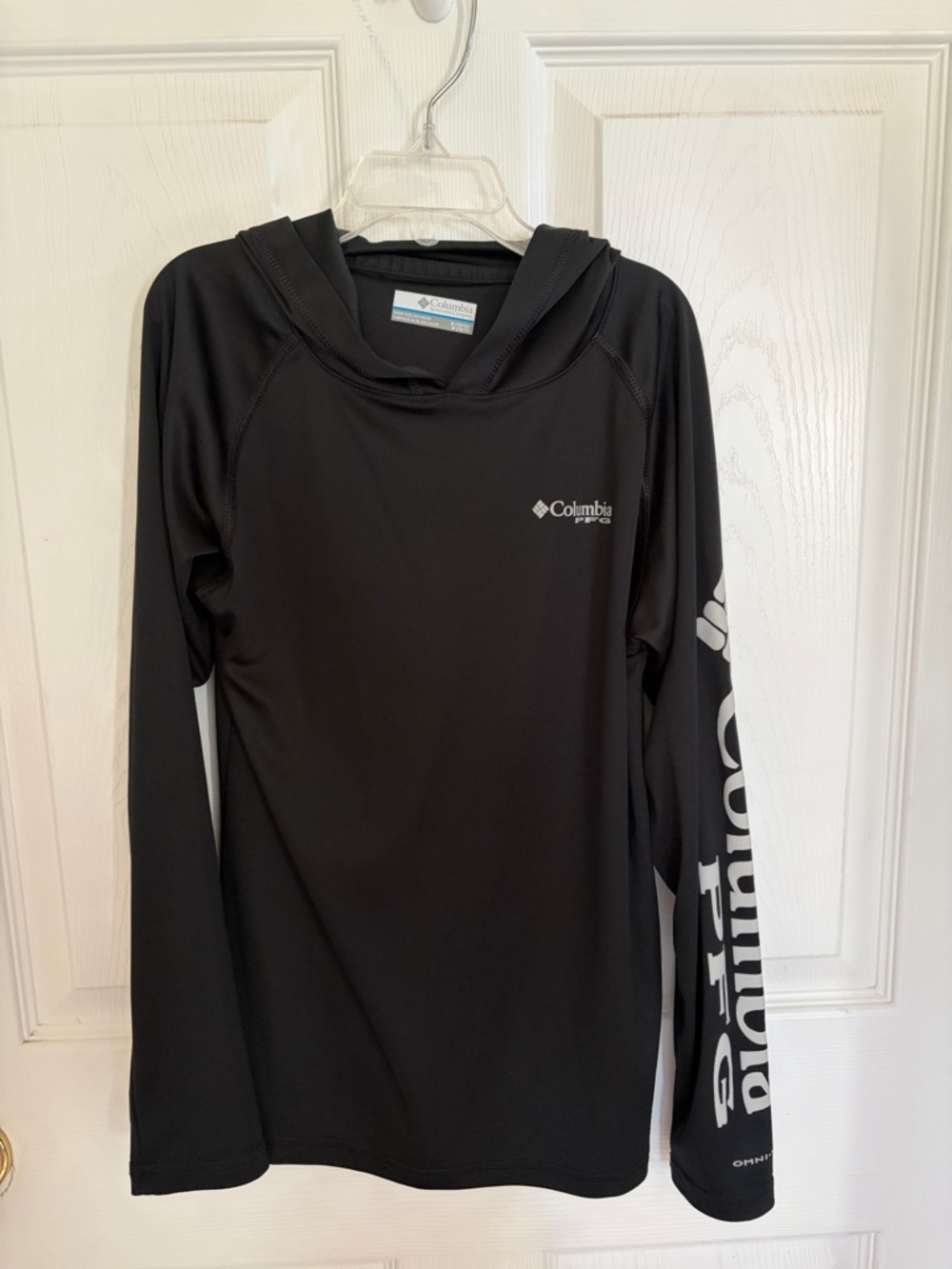 Columbia Black Hooded Long Sleeve Performance Shirt with White Logo